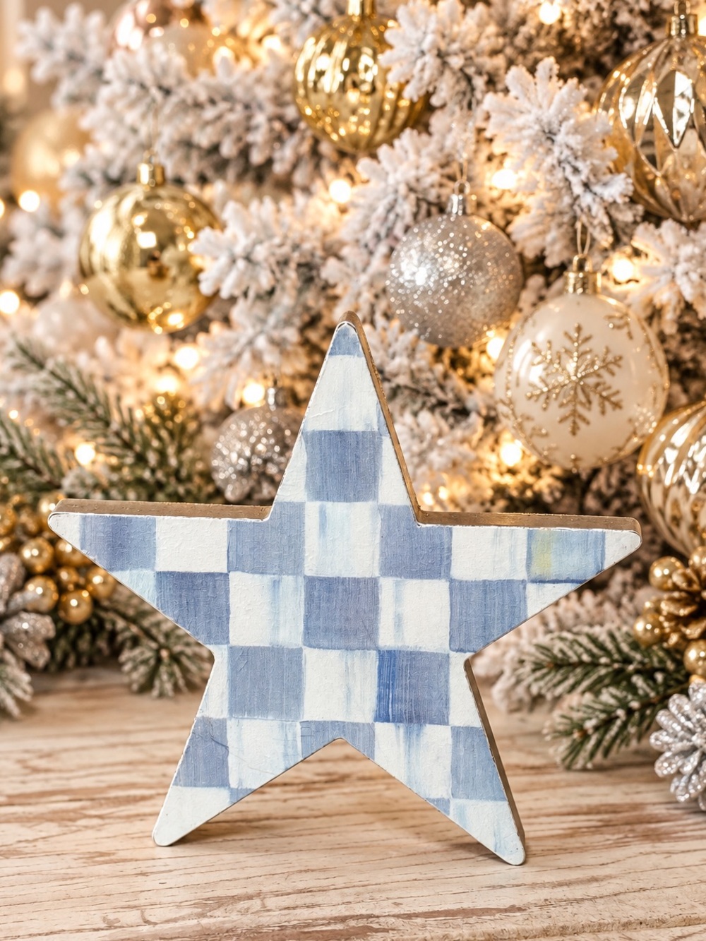 Hand Crafted Sterling Check Christmas Star 6”
